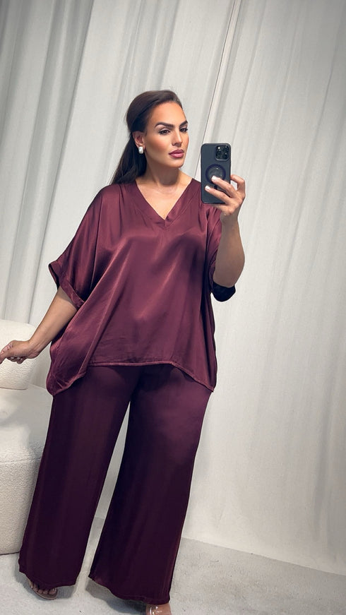 Pantalon satiné ARIANNA ceinture élastique.